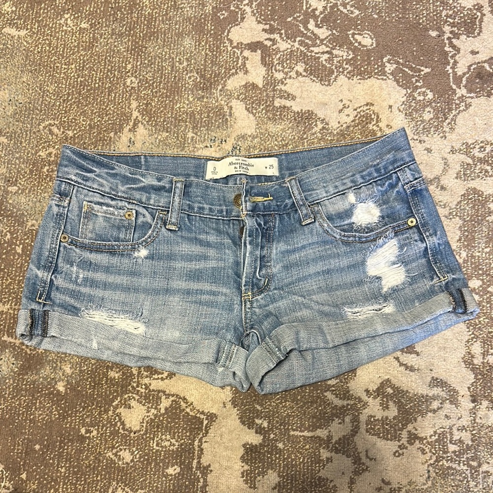 Abercrombie & Fitch Low Rise Blue Jean Shorts Distressed Casual
